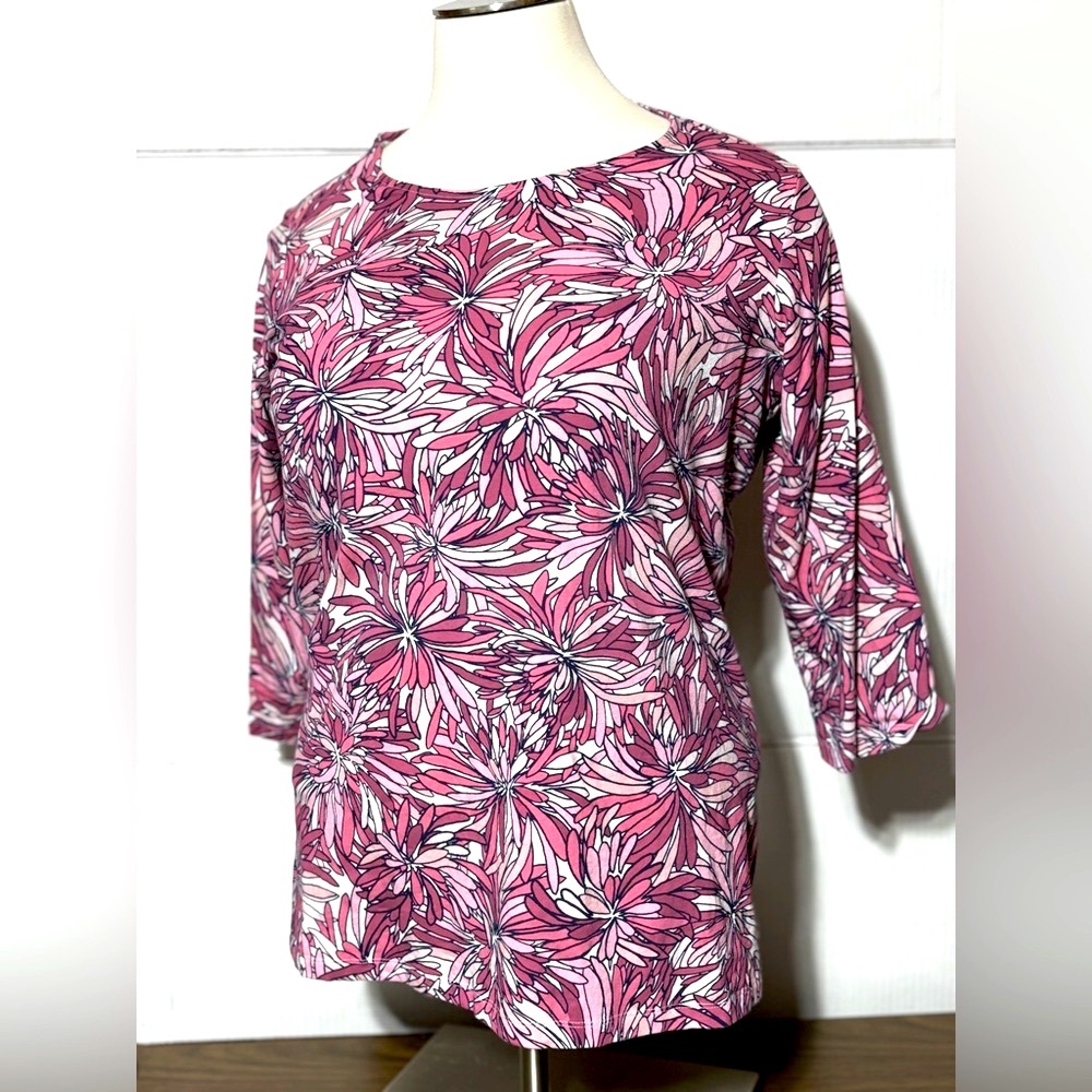 Appleseeds women’s 2X pink &white top 3/4 l sleeve 29” L 24” p2p 20” sle…